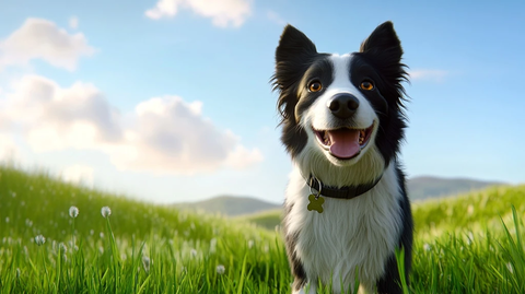 边境牧羊犬奔跑草地全景