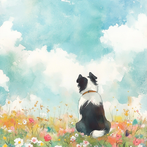 花田中的边境牧羊犬