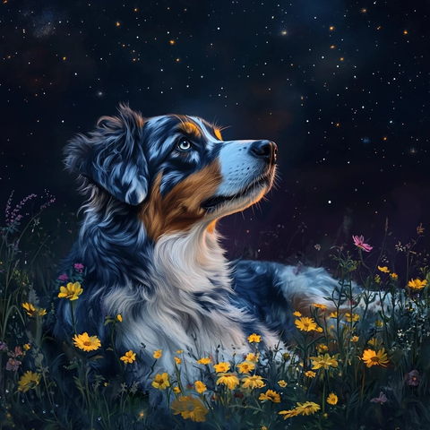 夜色中蓝色澳洲牧羊犬