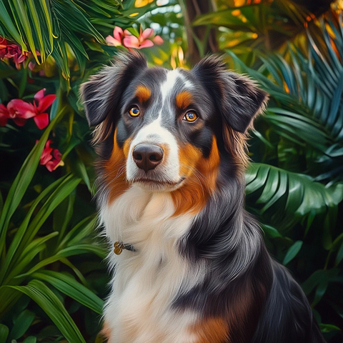 澳洲牧羊犬花园专注坐姿