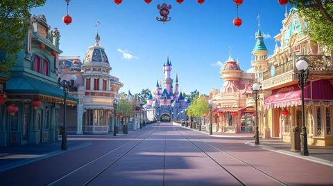 童话风格的城堡建筑街道全景