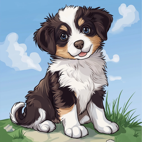 澳洲牧羊犬小狗坐草地