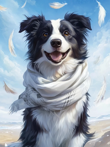 边境牧羊犬海边微笑