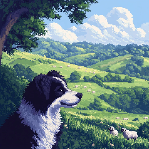 牧羊犬守护羊群草地景色