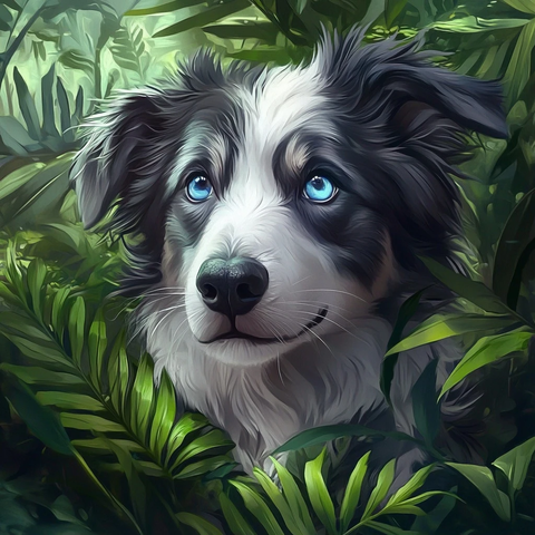 灰边牧蓝眼壁纸绿龟背竹