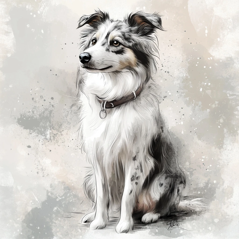 灰白斑点牧羊犬坐姿插画