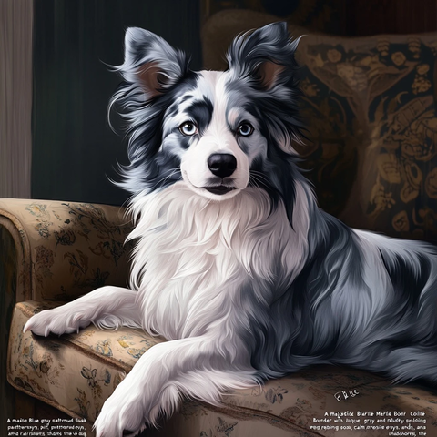 蓝灰边牧犬卡通室内场景