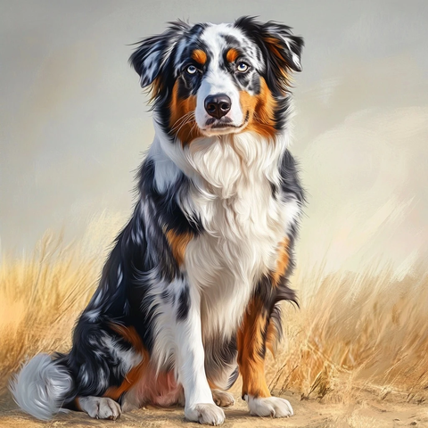 澳大利亚牧羊犬坐在草地上