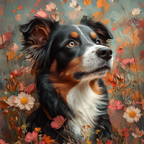 黑三色澳牧肖像画