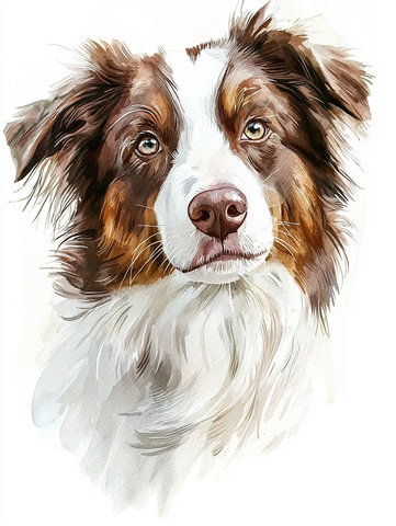 棕白毛色狗狗水彩画像