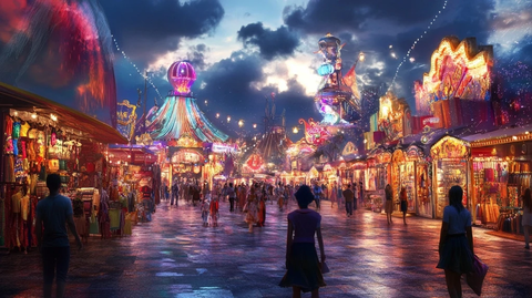 夜晚热闹的灯光集市