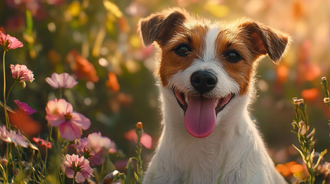 杰克罗素犬吐舌花海