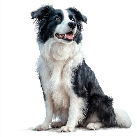 水彩边牧坐姿图