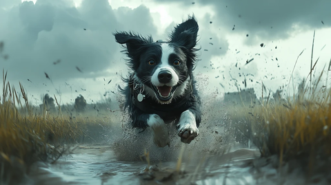 边境牧羊犬携带容器穿越战场