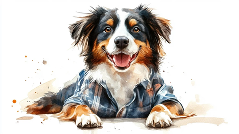 快乐狗狗穿衬衫水彩画