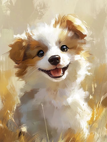 手绘小狗与松树幼苗