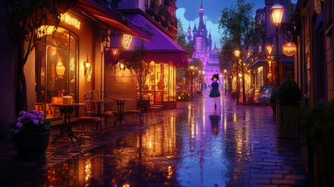 雨夜街头女孩独自行走的唯美画面