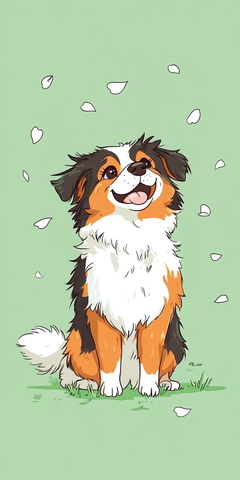 小狗摇尾花瓣飘落