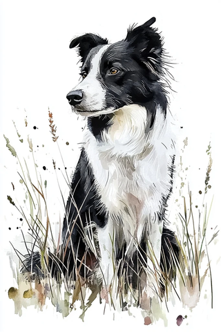 边牧犬草地静坐图