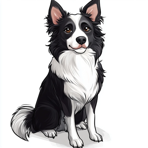 黑白短毛牧羊犬卡通画