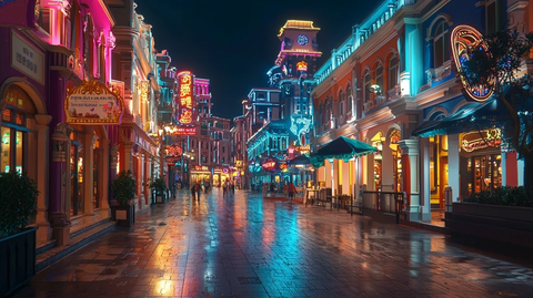 霓虹闪烁的繁华商业步行街夜景