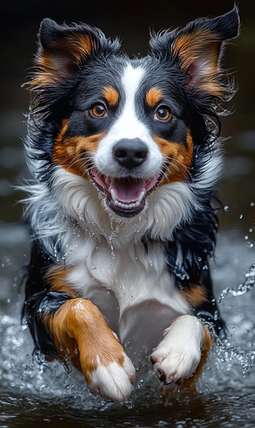 澳洲牧羊犬跳水瞬间