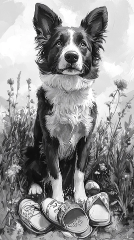 小狗玩拖鞋花园场景