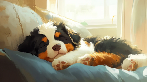 小狗卷缩在沙发上睡觉