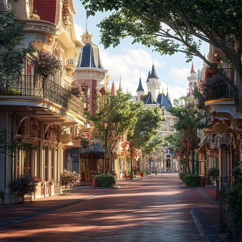 欧式风情街道与城堡的景致