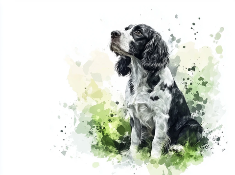 水彩风格斯普林格犬设计