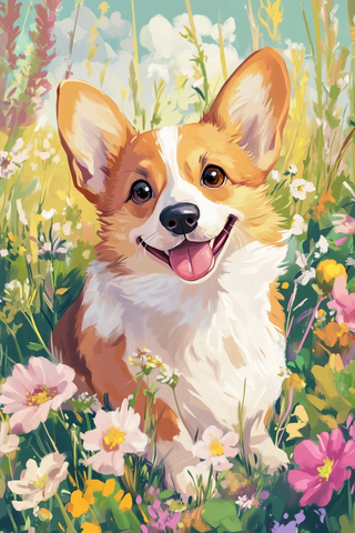 柯基犬花园野餐