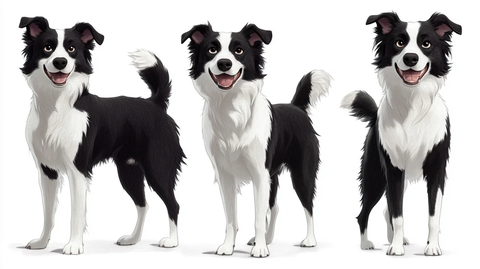 边牧犬多种姿态插画