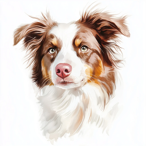 边牧犬头部水彩肖像