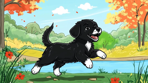 黑白小狗自然奔跑