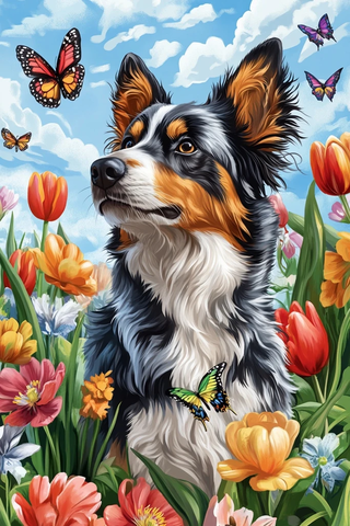 蝴蝶飞舞花园旗帜设计