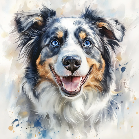 澳大利亚牧羊犬水彩画