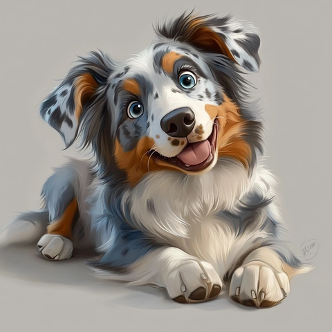 蓝色牧羊犬躺下卡通