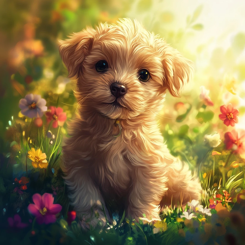 小狗花朵阳光草地