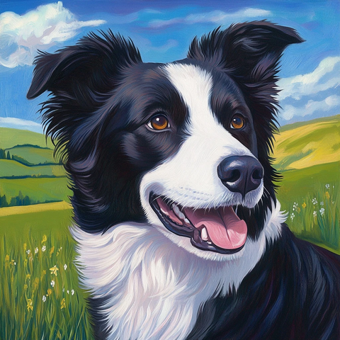 绿色草地上的边牧犬