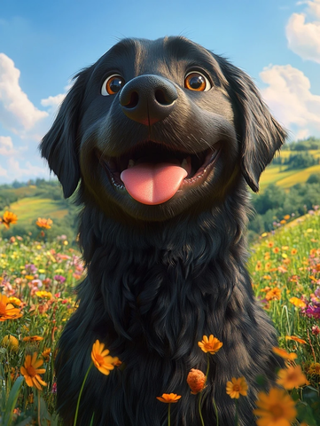 黑拉布拉多犬草原坐姿