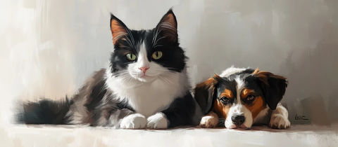 猫与狗蹲坐爬行