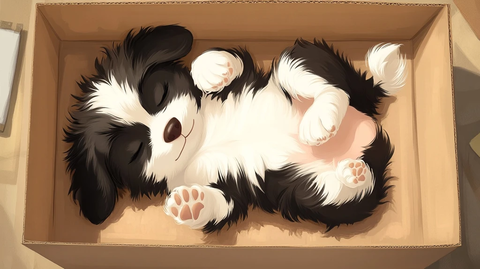 小狗宝宝睡在纸箱里