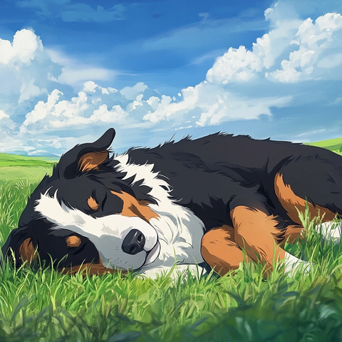 澳洲牧羊犬睡在草地