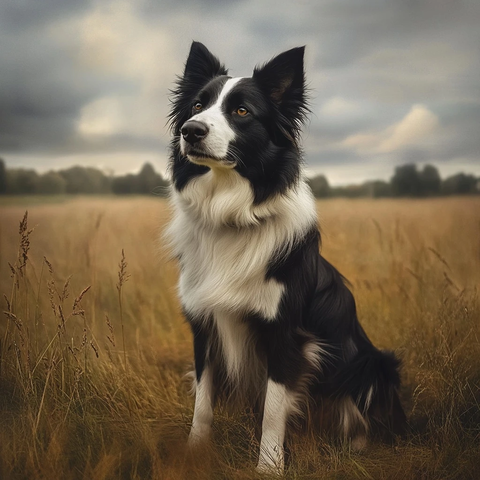 边境牧羊犬坐于草地