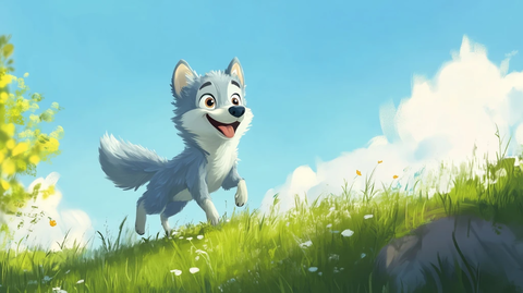 草原上跳跃的灰狼宝宝