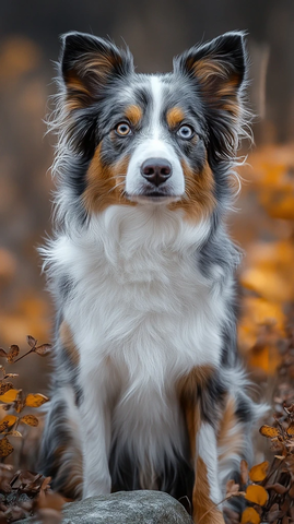 白灰边牧犬公园坐立