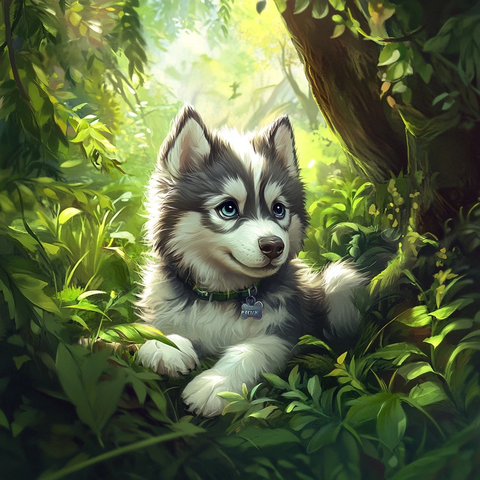 小狗花园树木环绕