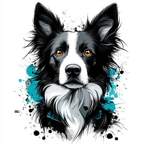 黑白边牧卡通耳朵竖立