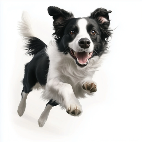 边境牧羊犬跳跃正面视角