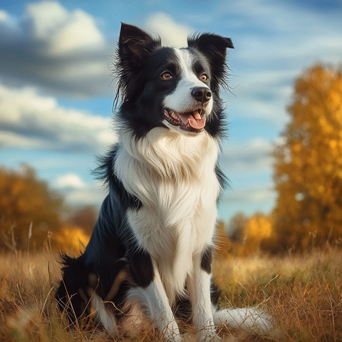 边牧犬户外静坐蓝天下